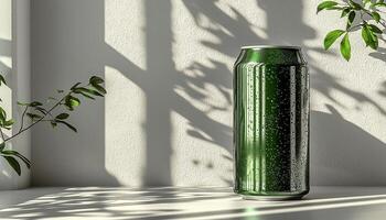 Refreshing drink in glass bottle on sunny window sill generated by AI photo