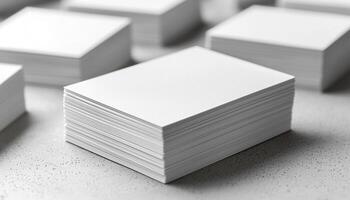 Business card stack moving up in empty space generated by AI photo