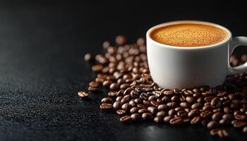 Dark coffee bean on table, fresh caffeine scent generated by AI photo