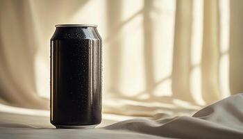Refreshing soda in glass bottle on wet table generated by AI photo
