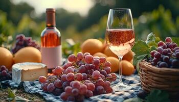 Fresh grape picnic, nature food and drink freshness generated by AI photo