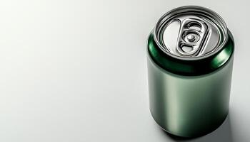 Metallic drink can holds refreshing liquid, shiny container generated by AI photo