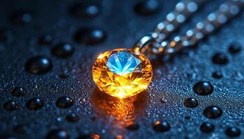 Shiny jewelry gemstone drop gold crystal glass reflection generated by AI photo