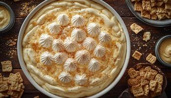 Homemade baked cookie, sweet pie, rustic pumpkin pie generated by AI photo