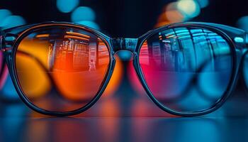 Glowing futuristic glasses illuminate dark night with elegance generated by AI photo