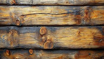 Old weathered plank wall in rustic forest backdrop generated by AI photo