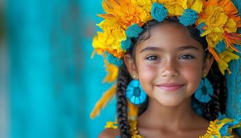 Smiling child in nature, looking at camera happily generated by AI photo