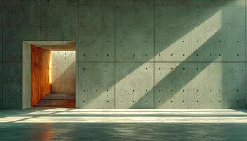 Empty modern apartment with dirty concrete flooring and shadow generated by AI photo