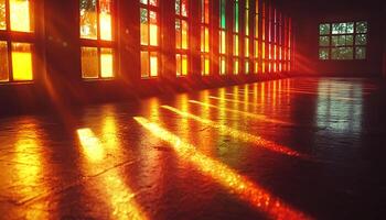 Bright modern corridor with vibrant color and reflection generated by AI photo
