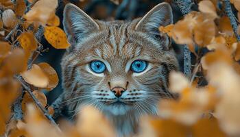Cute kitten sitting in snow, staring at camera generated by AI photo