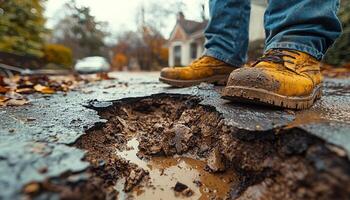 Walking in wet forest, muddy boots, autumn adventure generated by AI photo