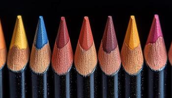 Vibrant colors in a row, sharp pencil collection generated by AI photo