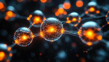 Futuristic technology research, molecular structure glowing sphere pattern generated by AI photo