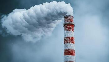 Smokestacks billow fumes into the polluted sky above generated by AI photo