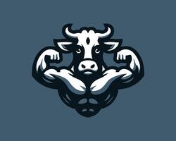 A cow with a muscular body, with a black background vector
