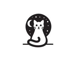 A cat sitting on a window ledge with the moon in the background vector