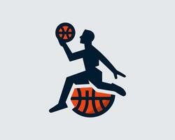 Basketball player with ball on his hand, logo design vector