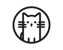 A black and white cat logo with a circle around it vector