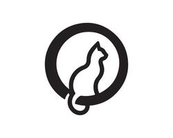 A black and white logo of a cat sitting in a circle vector