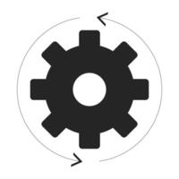 Cog flowing process black and white 2D line object. Wheel gear rotating. Business workflow automation. Engine mechanism cogwheel isolated clip art outline item. Monochromatic spot illustration vector