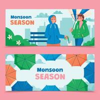 Hand drawn flat monsoon season banner set vector