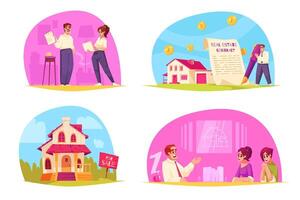 Hand drawn flat real estate horizontal mini composition collection vector