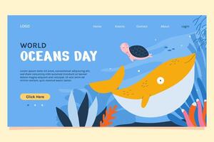 World oceans day hand drawn landing page vector