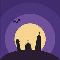 Full Moon and Graves Halloween Flat Background vector