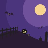 Bat, Pumpkins, and Fence Halloween Flat Background vector