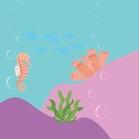 Seahorse exploring Undersea Flat Background vector