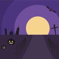 Road, Fences, and Graveyard Halloween Flat Background vector
