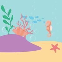 Seahorse and starfish Undersea Flat Background vector