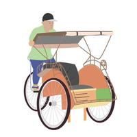 Old Man Riding a Rickshaw Becak Pedicap Indonesia Southeast Asia vector