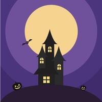 Bright Moon and Castle Halloween Flat Background vector