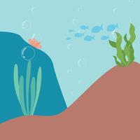 Seaweed and fish crowds Undersea Flat Background vector