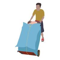 Young Man brings two sacks using stroller in Indonesia Southeast Asia vector