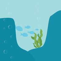 Seaweed in the middle of Two Undersea Cliffs Flat Background vector