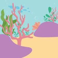 Various Flora in Undersea Flat Background vector