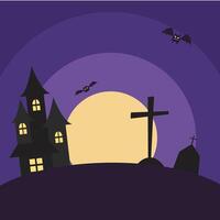 Castle near Grave Halloween Flat Background vector