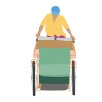 Old man riding Rickshaw Bird View Indonesia Southeast Asia vector