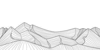 Scenic black and white landscape design for prints, and wall art. Simple line drawing vector