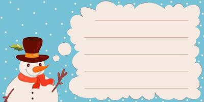 Snowman Winter Card for Notepad Template. Chat Bubble. Fun Christmas stationery for notes and messages vector
