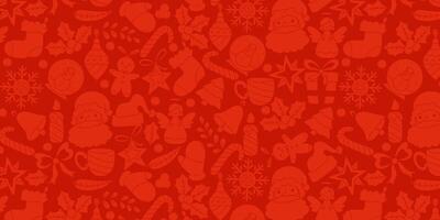 Hand-Drawn Christmas Seamless Pattern with Holiday Icons on a Red Background. Perfect for festive designs, gift wrapping, and seasonal projects vector