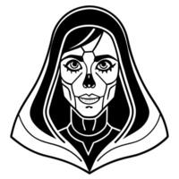 A woman with a skull face and a hood vector