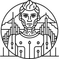 The robot man is in the middle of a city vector