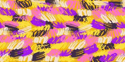 Seamless Pattern of Bold Grunge Marker Lines in Vibrant Colors on a Yellow Background vector