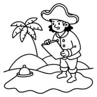 A pirate is reading a book coloring page vector