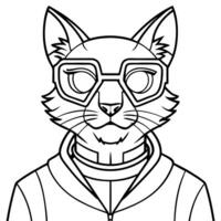 A cat wearing glasses coloring page vector