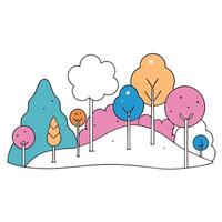 Colorful trees and clouds in the forest vector