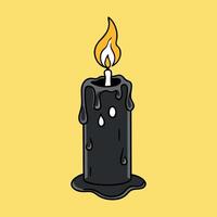 A black candle with a burning flame on it vector
